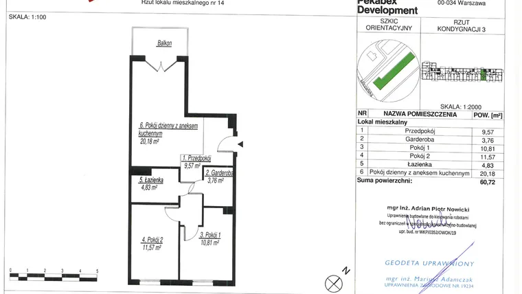 Rzut - Mieszkanie na sprzedaż 3 pokoje o powierzchni 60,72 m² - numer A14 w Milczańska 18