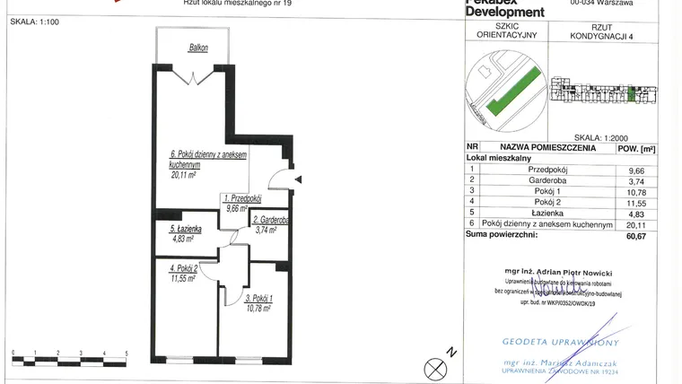 Rzut - Mieszkanie na sprzedaż 3 pokoje o powierzchni 60,67 m² - numer A19 w Milczańska 18