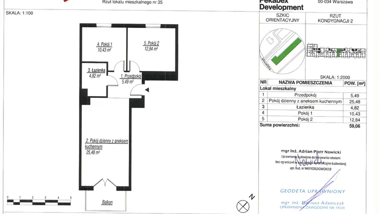 Rzut - Mieszkanie na sprzedaż 3 pokoje o powierzchni 59,06 m² - numer B35 w Milczańska 18