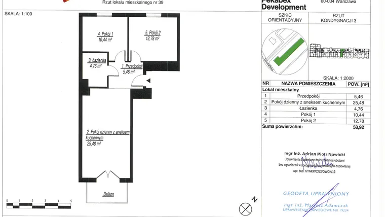 Rzut - Mieszkanie na sprzedaż 3 pokoje o powierzchni 58,7 m² - numer B39 w Milczańska 18