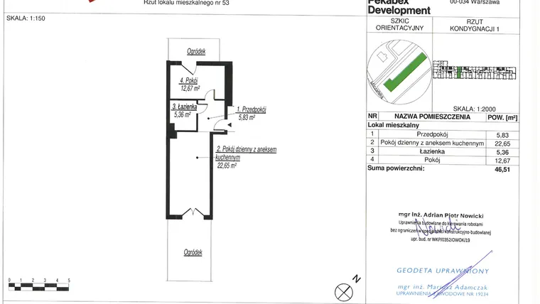 Rzut - Mieszkanie na sprzedaż 2 pokoje o powierzchni 46,51 m² - numer C53 w Milczańska 18