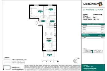 Rzut - Mieszkanie na sprzedaż 3 pokoje o powierzchni 58,7 m² - numer C54 w Milczańska 18