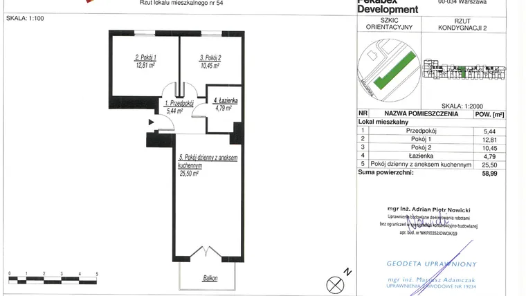 Rzut - Mieszkanie na sprzedaż 3 pokoje o powierzchni 58,99 m² - numer C54 w Milczańska 18