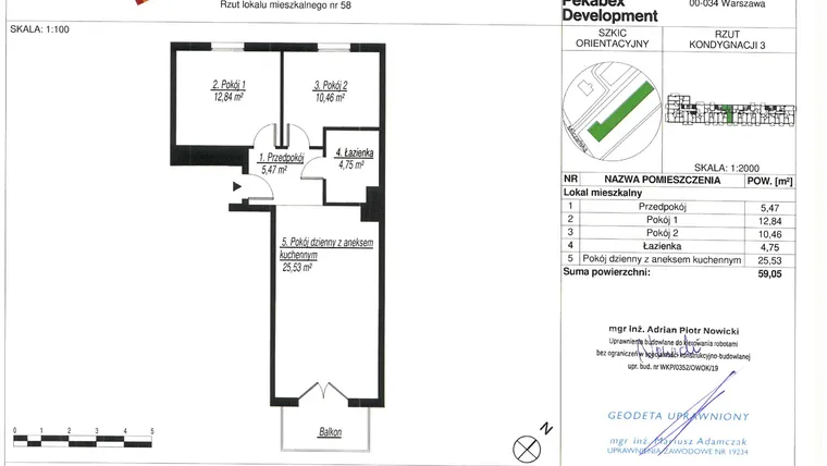 Rzut - Mieszkanie na sprzedaż 3 pokoje o powierzchni 59,05 m² - numer C58 w Milczańska 18