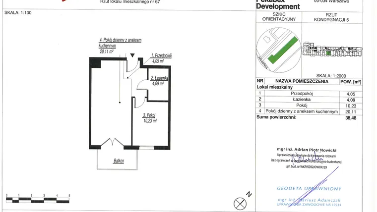 Rzut - Mieszkanie na sprzedaż 2 pokoje o powierzchni 38,29 m² - numer C67 w Milczańska 18