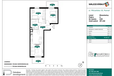 Rzut - Mieszkanie na sprzedaż 3 pokoje o powierzchni 57,25 m² - numer C69 w Milczańska 18