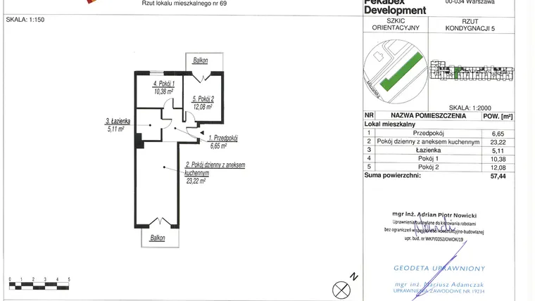 Rzut - Mieszkanie na sprzedaż 3 pokoje o powierzchni 57,44 m² - numer C69 w Milczańska 18