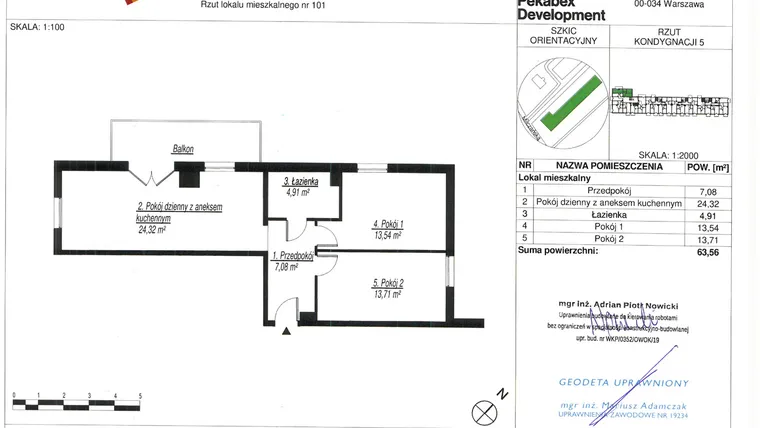 Rzut - Mieszkanie na sprzedaż 3 pokoje o powierzchni 63,56 m² - numer D101 w Milczańska 18