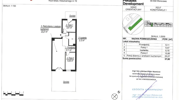 Rzut - Mieszkanie na sprzedaż 3 pokoje o powierzchni 57,8 m² - numer D72 w Milczańska 18