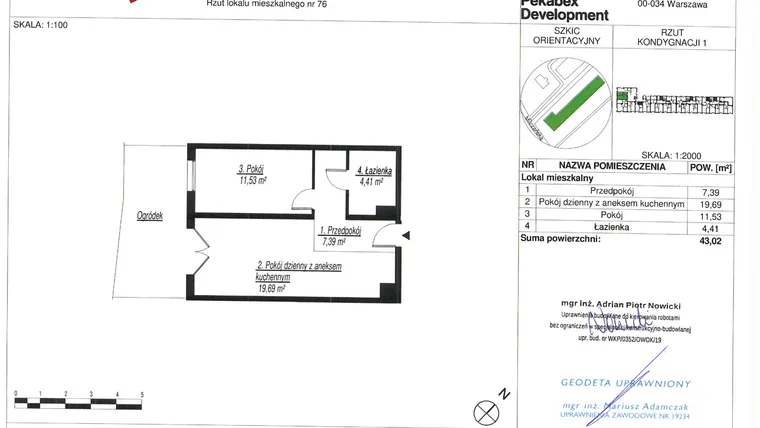 Rzut - Mieszkanie na sprzedaż 2 pokoje o powierzchni 43,02 m² - numer D76 w Milczańska 18