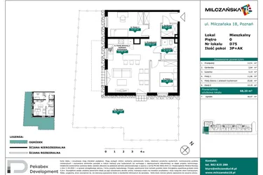Rzut - Mieszkanie na sprzedaż 3 pokoje o powierzchni 68,2 m² - numer D75 w Milczańska 18