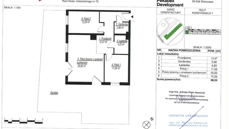 Rzut - Mieszkanie na sprzedaż 3 pokoje o powierzchni 68,24 m² - numer D75 w Milczańska 18