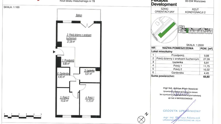 Rzut - Mieszkanie na sprzedaż 3 pokoje o powierzchni 68,8 m² - numer D78 w Milczańska 18