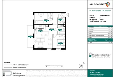 Rzut - Mieszkanie na sprzedaż 3 pokoje o powierzchni 68,7 m² - numer D81 w Milczańska 18