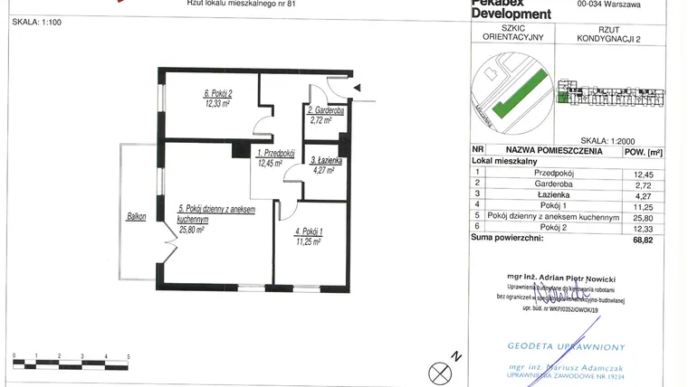 Rzut - Mieszkanie na sprzedaż 3 pokoje o powierzchni 68,82 m² - numer D81 w Milczańska 18