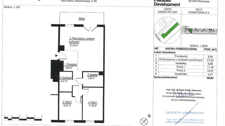 Rzut - Mieszkanie na sprzedaż 3 pokoje o powierzchni 68,9 m² - numer D84 w Milczańska 18