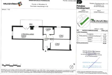 Rzut - Mieszkanie na sprzedaż 3 pokoje o powierzchni 63,26 m² - numer D83 w Milczańska 18