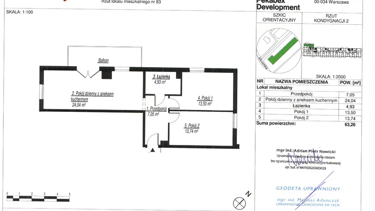 Rzut - Mieszkanie na sprzedaż 3 pokoje o powierzchni 63,26 m² - numer D83 w Milczańska 18