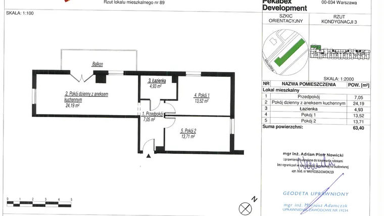 Rzut - Mieszkanie na sprzedaż 3 pokoje o powierzchni 63,4 m² - numer D89 w Milczańska 18