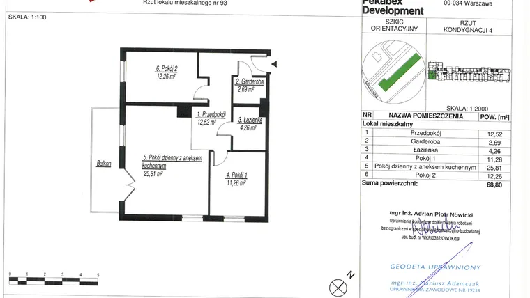 Rzut - Mieszkanie na sprzedaż 3 pokoje o powierzchni 68,8 m² - numer D93 w Milczańska 18
