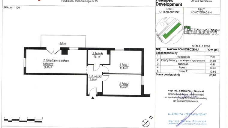 Rzut - Mieszkanie na sprzedaż 3 pokoje o powierzchni 63,05 m² - numer D95 w Milczańska 18