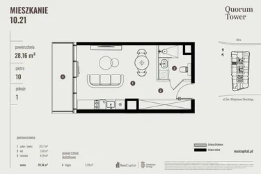 Rzut - Mieszkanie na sprzedaż 1 pokój o powierzchni 28,28 m² - numer 10.21 w Quorum Tower