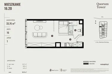 Rzut - Mieszkanie na sprzedaż 1 pokój o powierzchni 34,04 m² - numer 16.20 w Quorum Tower