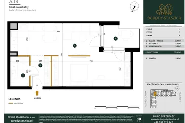 Rzut - Mieszkanie na sprzedaż 1 pokój o powierzchni 53,66 m² - numer A.14 w Ogrody Staszica