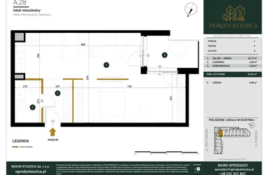 Rzut - Mieszkanie na sprzedaż 1 pokój o powierzchni 53,65 m² - numer A.28 w Ogrody Staszica