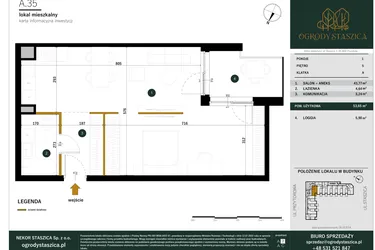 Rzut - Mieszkanie na sprzedaż 1 pokój o powierzchni 53,65 m² - numer A.35 w Ogrody Staszica