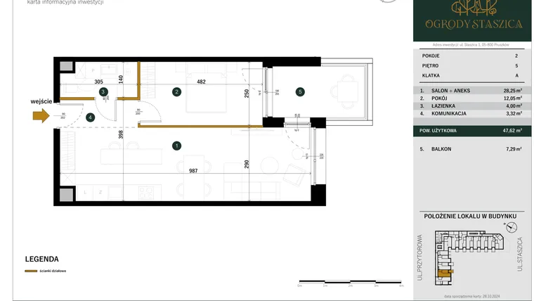 Rzut - Mieszkanie na sprzedaż 2 pokoje o powierzchni 47,62 m² - numer A.39 w Ogrody Staszica