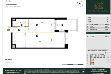 Rzut - Mieszkanie na sprzedaż 2 pokoje o powierzchni 47,62 m² - numer A.39 w Ogrody Staszica