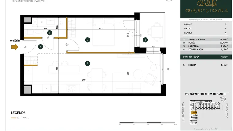 Rzut - Mieszkanie na sprzedaż 2 pokoje o powierzchni 47,52 m² - numer A.37 w Ogrody Staszica