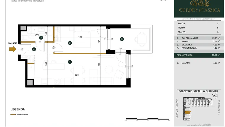 Rzut - Mieszkanie na sprzedaż 2 pokoje o powierzchni 46,03 m² - numer A.38 w Ogrody Staszica