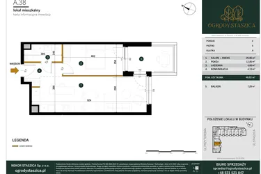 Rzut - Mieszkanie na sprzedaż 2 pokoje o powierzchni 46,03 m² - numer A.38 w Ogrody Staszica