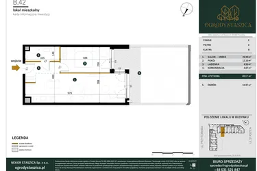 Rzut - Mieszkanie na sprzedaż 2 pokoje o powierzchni 48,17 m² - numer B.42 w Ogrody Staszica