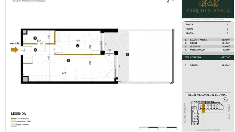 Rzut - Mieszkanie na sprzedaż 2 pokoje o powierzchni 48,17 m² - numer B.42 w Ogrody Staszica