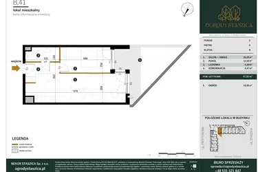 Rzut - Mieszkanie na sprzedaż 2 pokoje o powierzchni 47,35 m² - numer B.41 w Ogrody Staszica