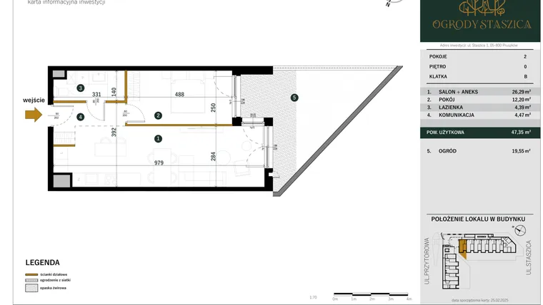 Rzut - Mieszkanie na sprzedaż 2 pokoje o powierzchni 47,35 m² - numer B.41 w Ogrody Staszica