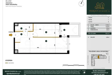 Rzut - Mieszkanie na sprzedaż 2 pokoje o powierzchni 48,17 m² - numer B.49 w Ogrody Staszica