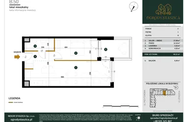 Rzut - Mieszkanie na sprzedaż 2 pokoje o powierzchni 48,15 m² - numer B.50 w Ogrody Staszica