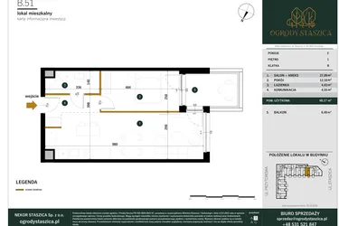 Rzut - Mieszkanie na sprzedaż 2 pokoje o powierzchni 48,17 m² - numer B.51 w Ogrody Staszica