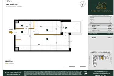 Rzut - Mieszkanie na sprzedaż 2 pokoje o powierzchni 48,15 m² - numer B.56 w Ogrody Staszica