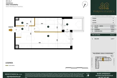 Rzut - Mieszkanie na sprzedaż 2 pokoje o powierzchni 48,17 m² - numer B.67 w Ogrody Staszica