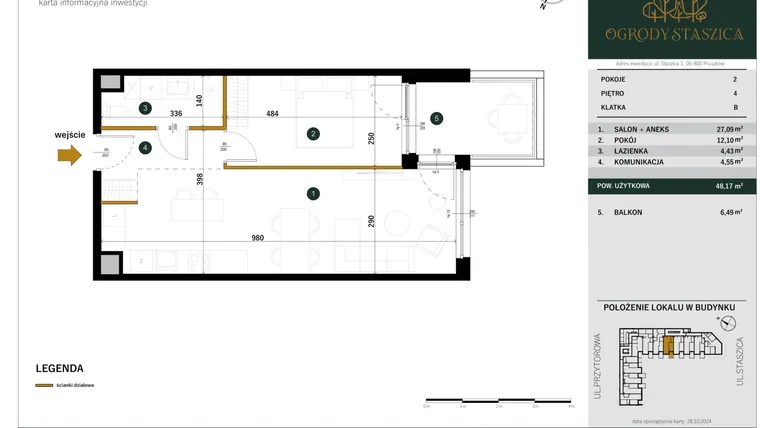 Rzut - Mieszkanie na sprzedaż 2 pokoje o powierzchni 48,17 m² - numer B.67 w Ogrody Staszica