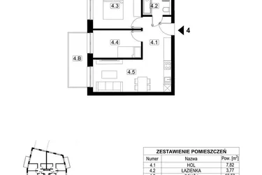 Rzut - Mieszkanie na sprzedaż 3 pokoje o powierzchni 46,71 m² - numer 4 w Kopalniana 7