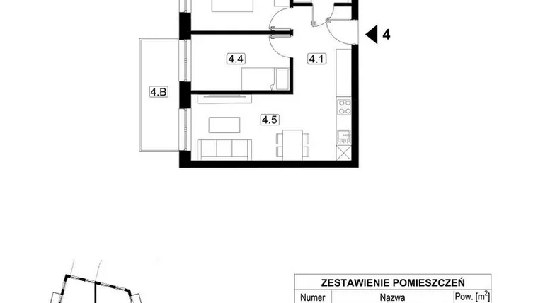 Rzut - Mieszkanie na sprzedaż 3 pokoje o powierzchni 46,71 m² - numer 4 w Kopalniana 7