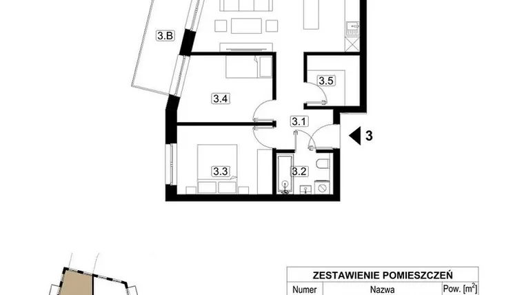 Rzut - Mieszkanie na sprzedaż 3 pokoje o powierzchni 66,58 m² - numer 3 w Kopalniana 7