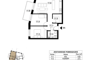 Rzut - Mieszkanie na sprzedaż 3 pokoje o powierzchni 66,58 m² - numer 11 w Kopalniana 7