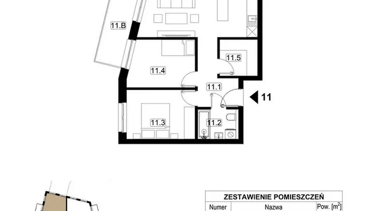Rzut - Mieszkanie na sprzedaż 3 pokoje o powierzchni 66,58 m² - numer 11 w Kopalniana 7
